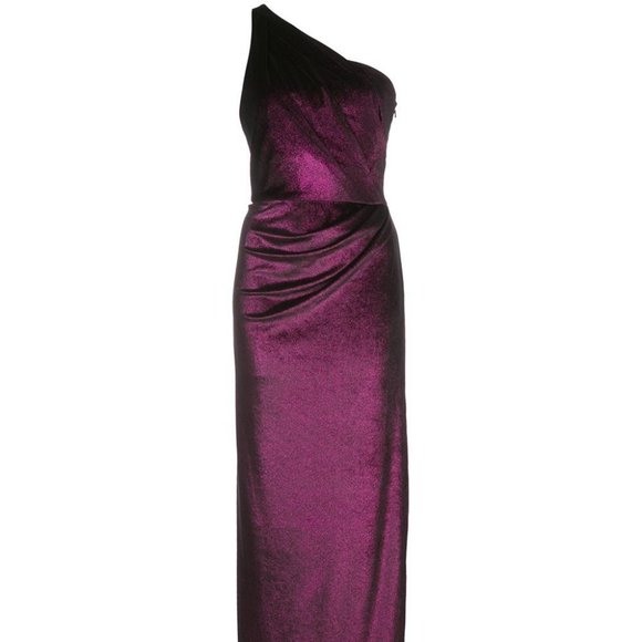 Marchesa Notte One Shoulder Draped/Fuchsia Gown - Picture 1 of 6